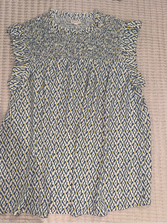 JODIFL Tops - JODIFL Blue, Yellow and White Patterned Ruffle Sleeve Blouse